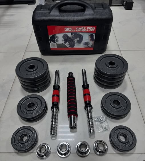 سيت دمبل و هالتر نكلي جديد (10kg, 15kg. 20kg,  50kg, 30kg) رسيده، همه دمبل و هالتر دارند